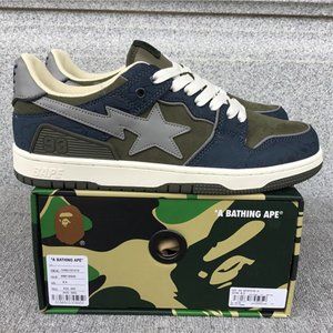 A Bathing Ape Bape SK8 Sta Navy Khaki Grey Sneakers